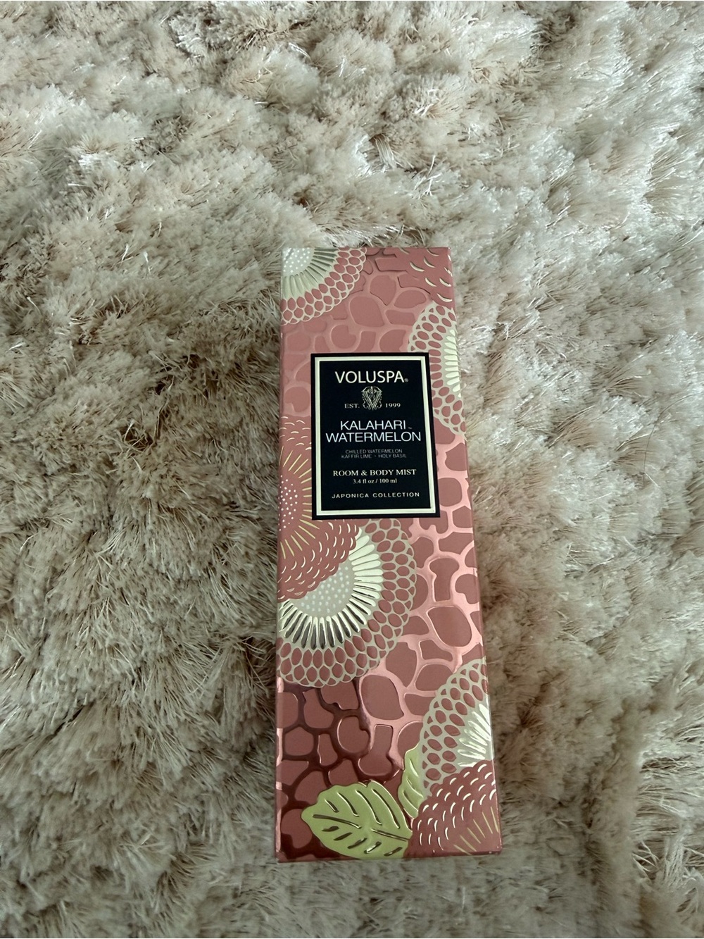 Voluspa Kalahari Watermelon Mist in Pink and Gold Decorative Box